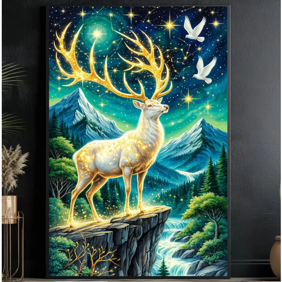 Photo Mosaic Print - 新入荷：ダイヤモンドペイントアート「夢のような金色のエルク」、フルダイヤモンドモザイク刺繍キット、5Dラインストーン鹿のクロスステッチ、インテリア装飾