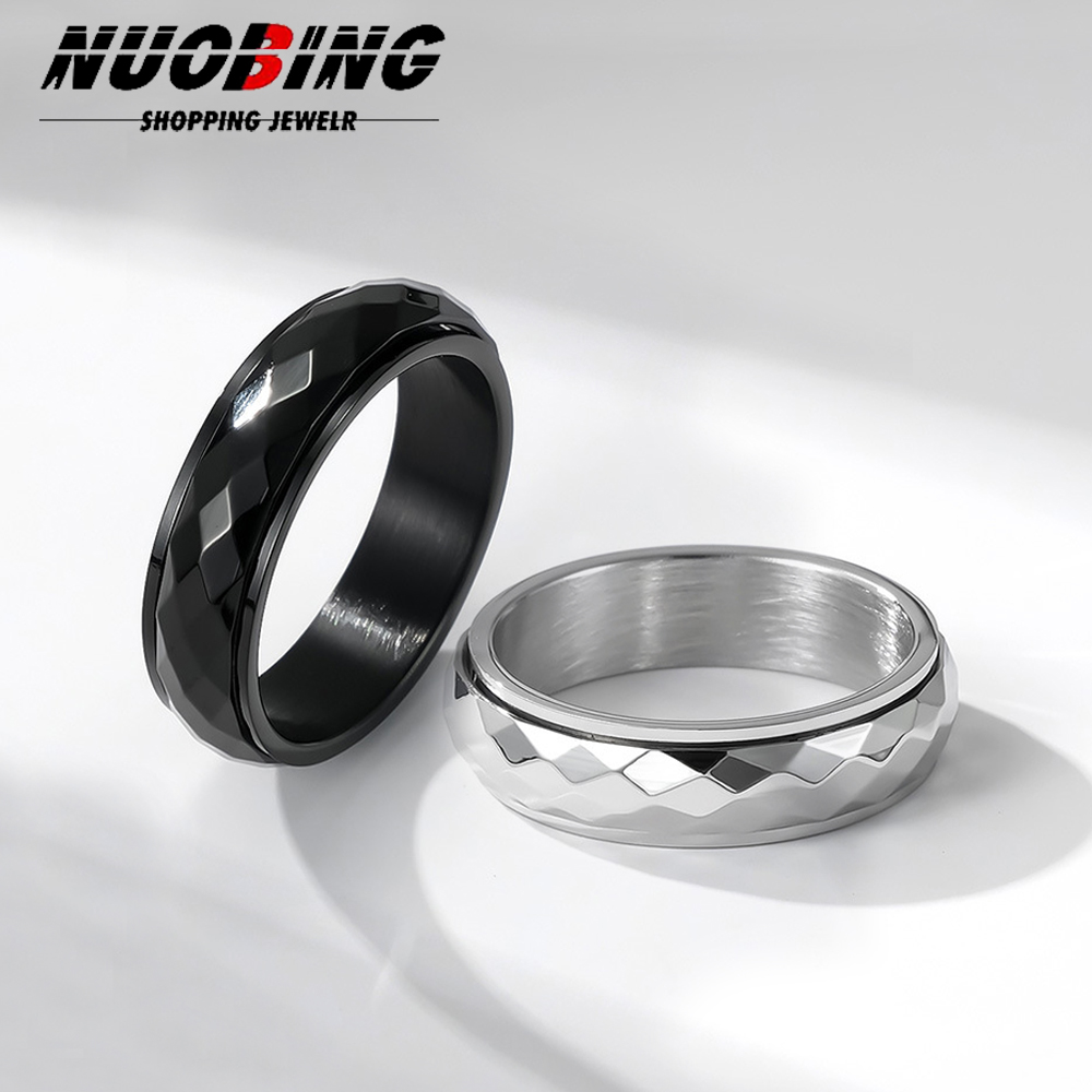 Initial Ring Custom - ステンレス鋼のリング,ひし形,回転する抗圧力リング,不安の緩和,パンクジュエリー,男性へのギフト