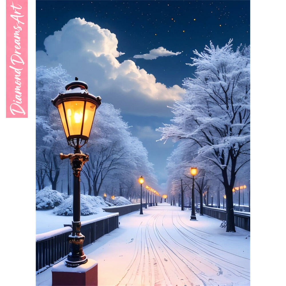 Photo Mosaic Print - 5D DIY ダイヤモンドペインティング 雪道風景 フルスクエアラウンドダイヤモンドモザイク コンプリートキット