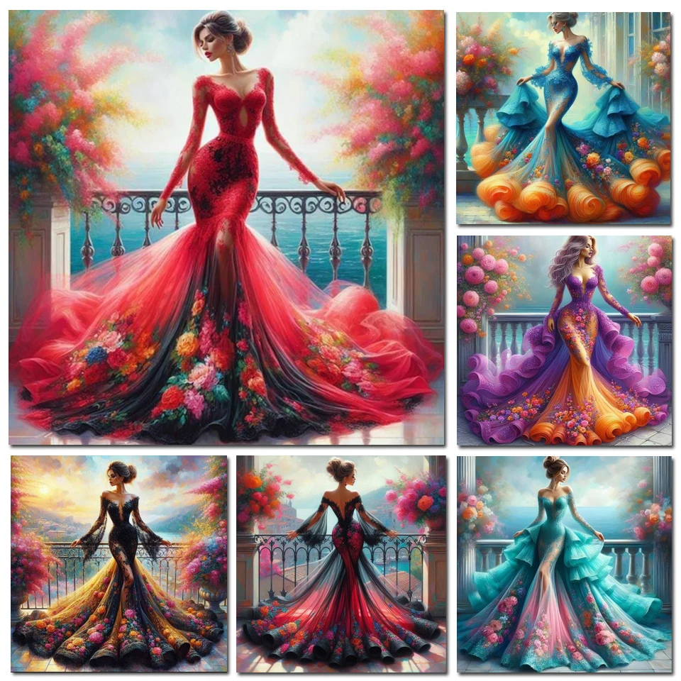 DIYダイヤモンドペイントアート。美しいドレスを着た女性のモ - Photo Mosaic Print のレビューと価格